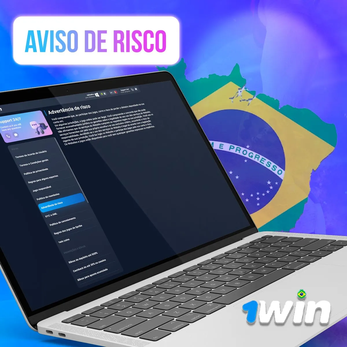 Aviso de risco da 1win no mercado brasileiro