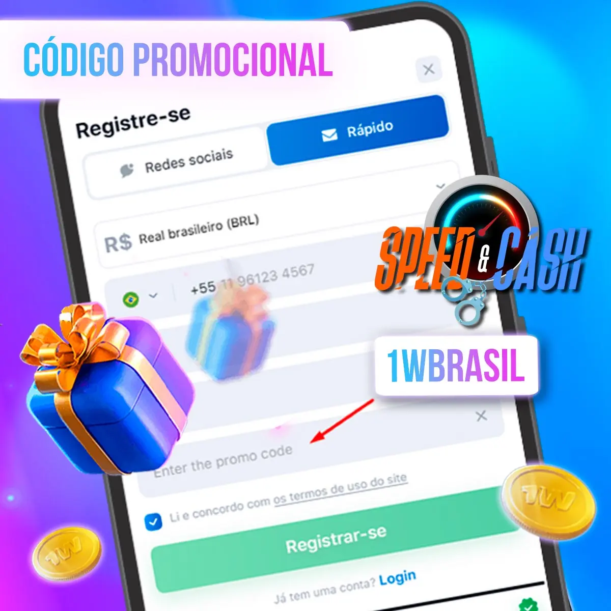 Código promocional para ativação do bônus 1win
