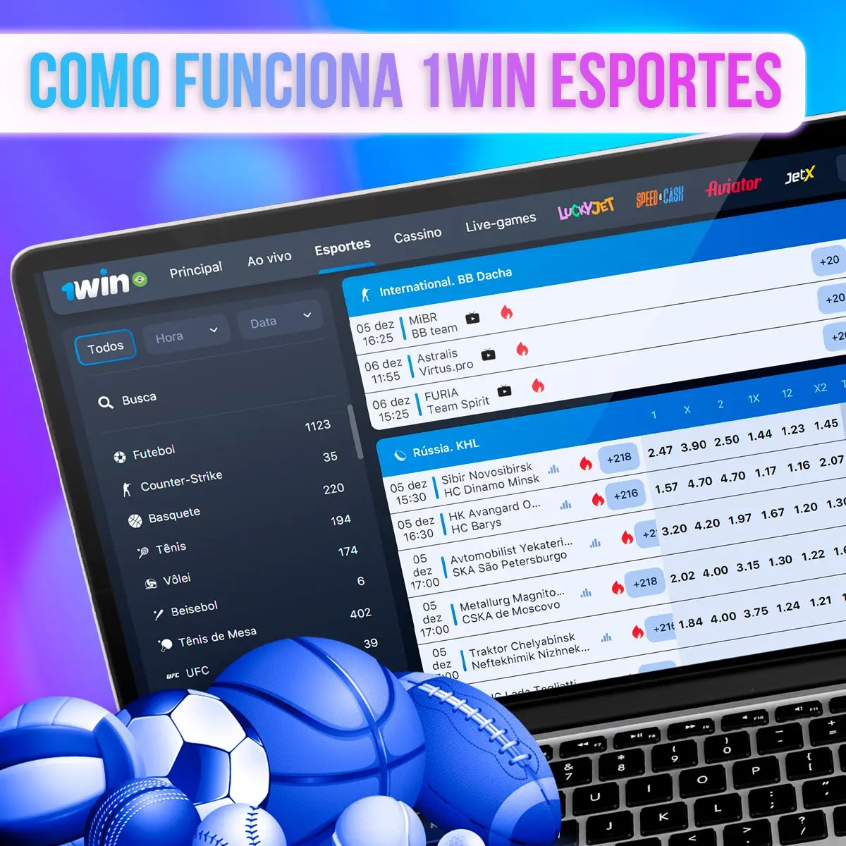 Uma infinidade de esportes para apostas 1win
