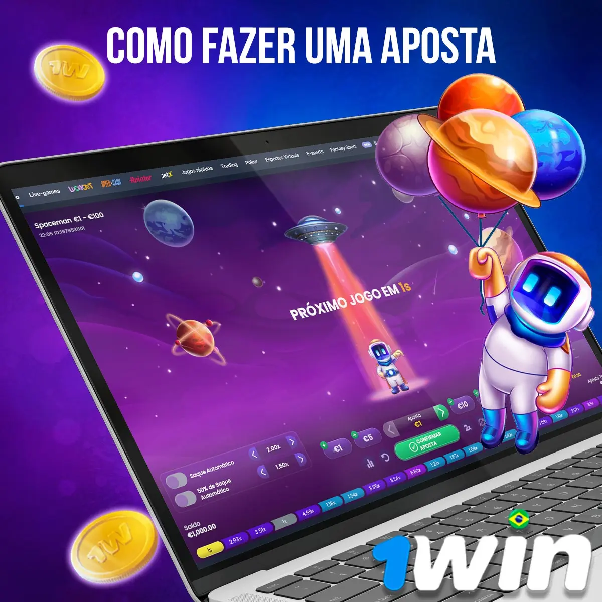 Como apostar no Spaceman 1win