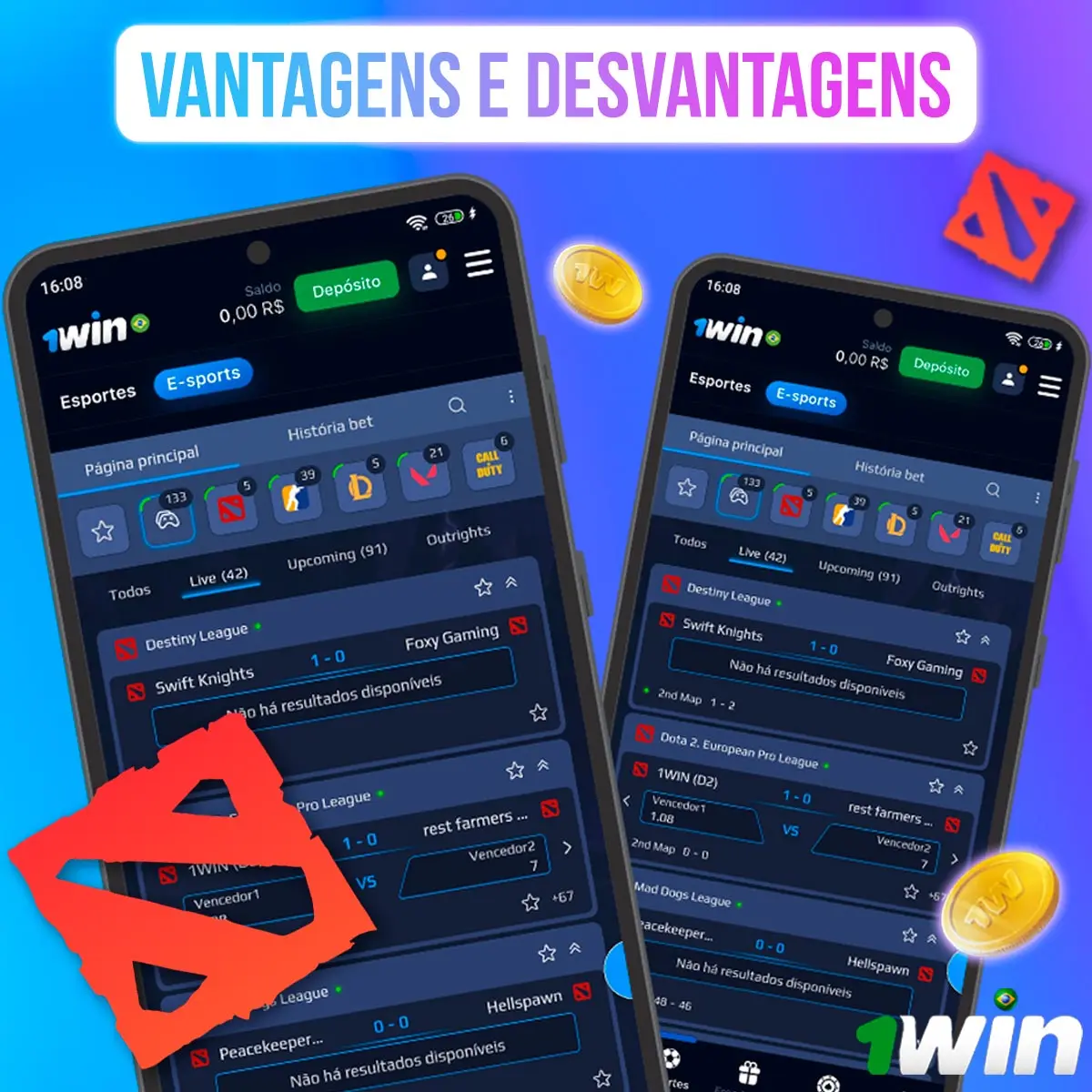 Prós e contras das apostas de Dota2 1win