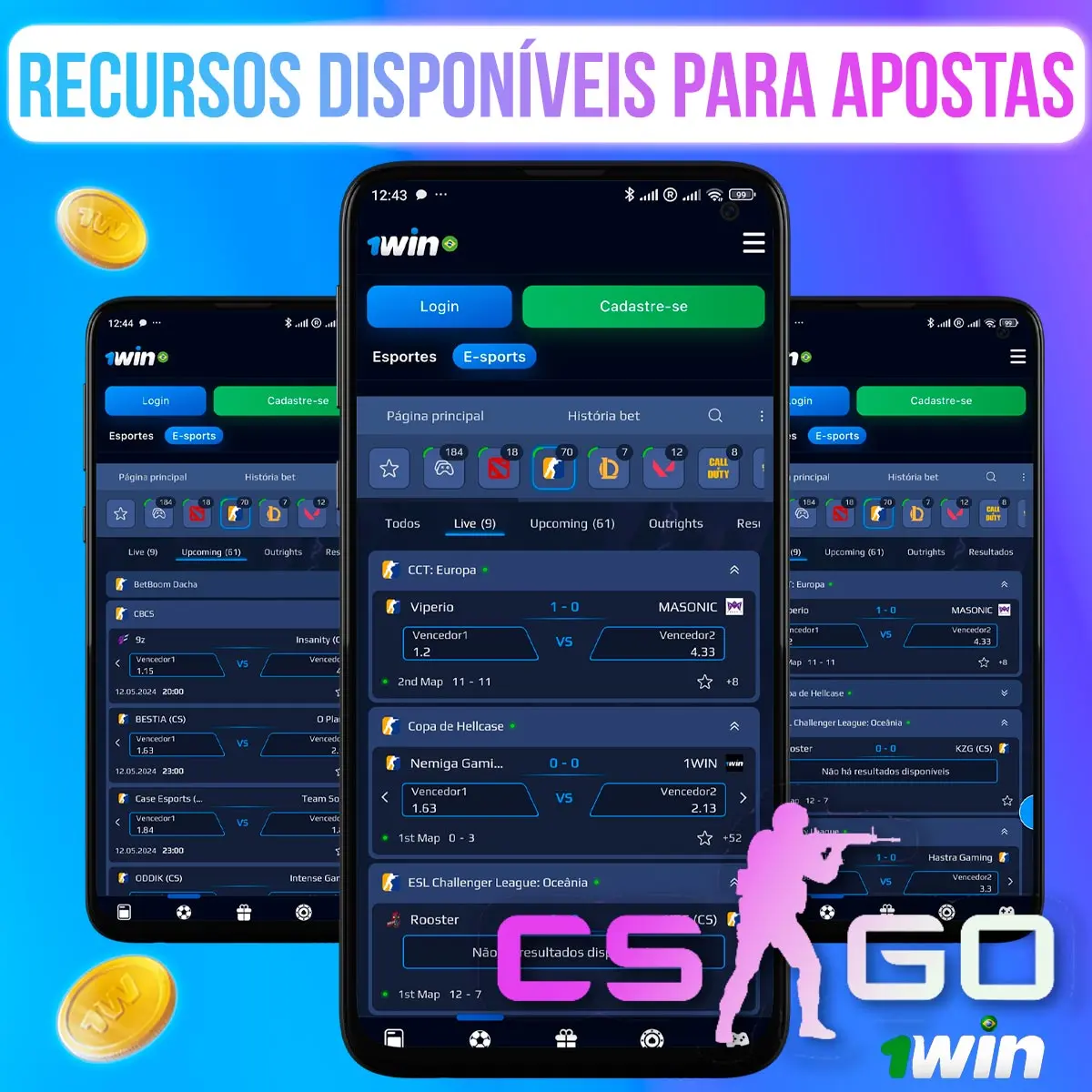 Funcionalidade disponível para apostas de CS-GO 2 1win